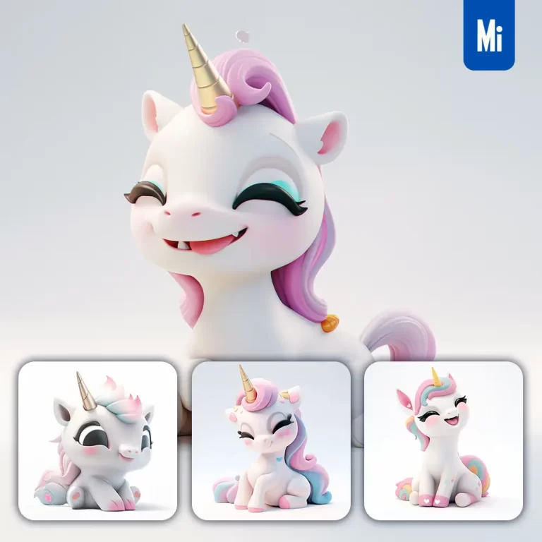 midjourney prompt unicorn popmart blindbox 3D cute cartoon C4D smile toy