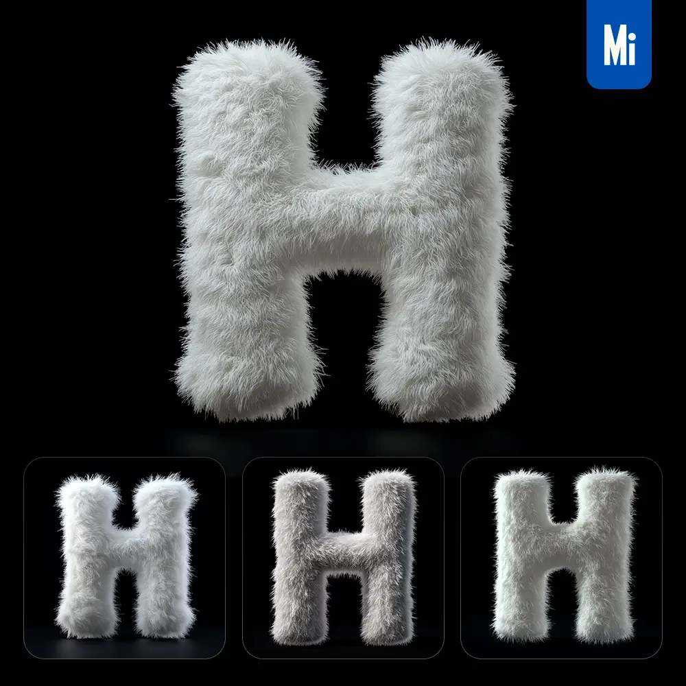 midjourney prompt white H letter plush fluffy cute 3D toy