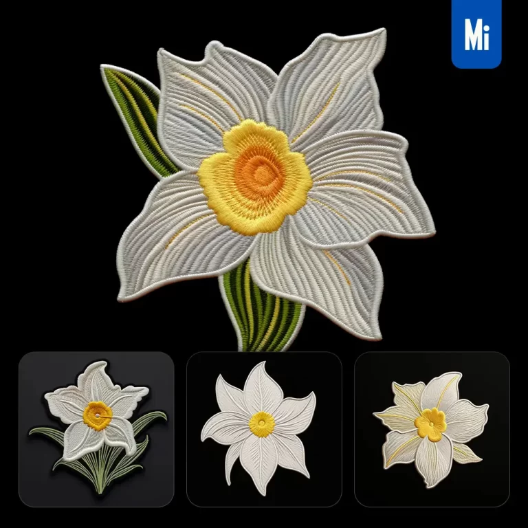 midjourney prompt white daffodil flower flat embroidery fabric gradient