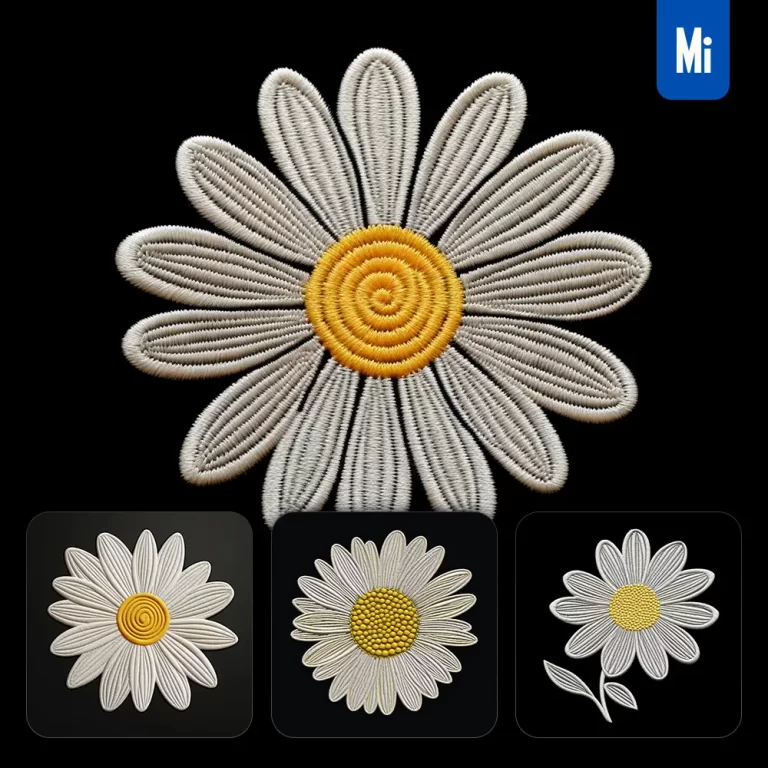 midjourney prompt white daisy flower flat embroidery fabric gradient
