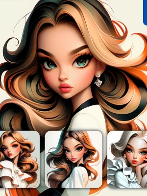 Midjourney Prompt White Girl Woman Female Lady Blond Hair Portrait Cartoon Illustration