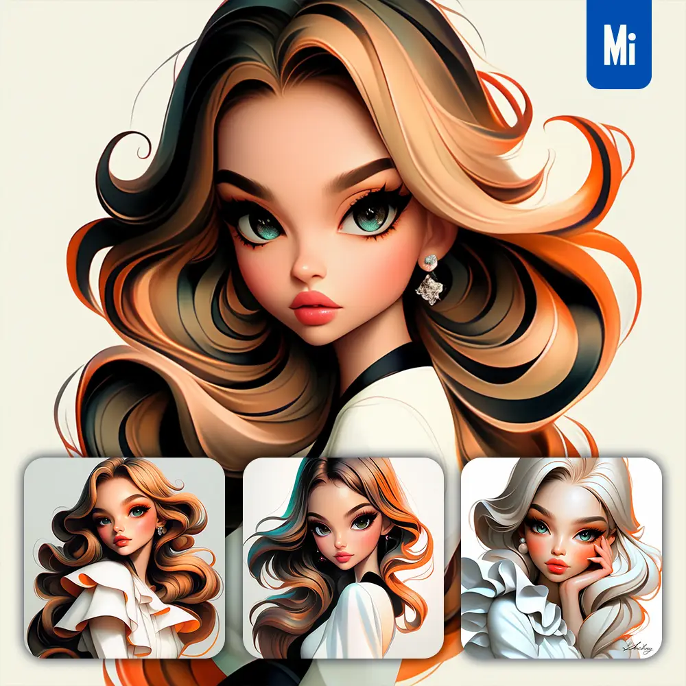 Midjourney Prompt White Girl Woman Female Lady Blond Hair Portrait Cartoon Illustration