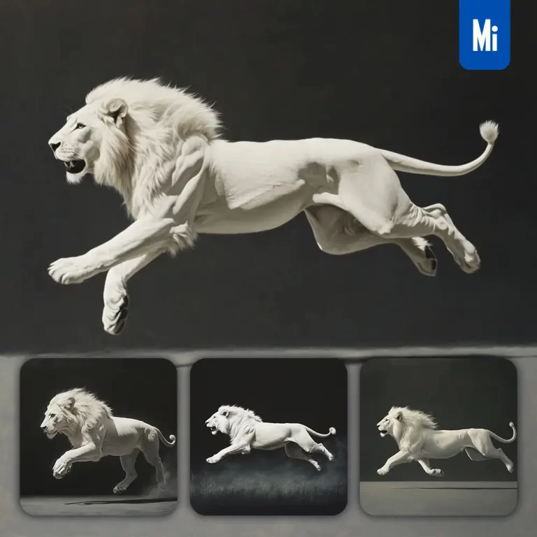 midjourney prompt white lion jump running sketch detail oil painting photography