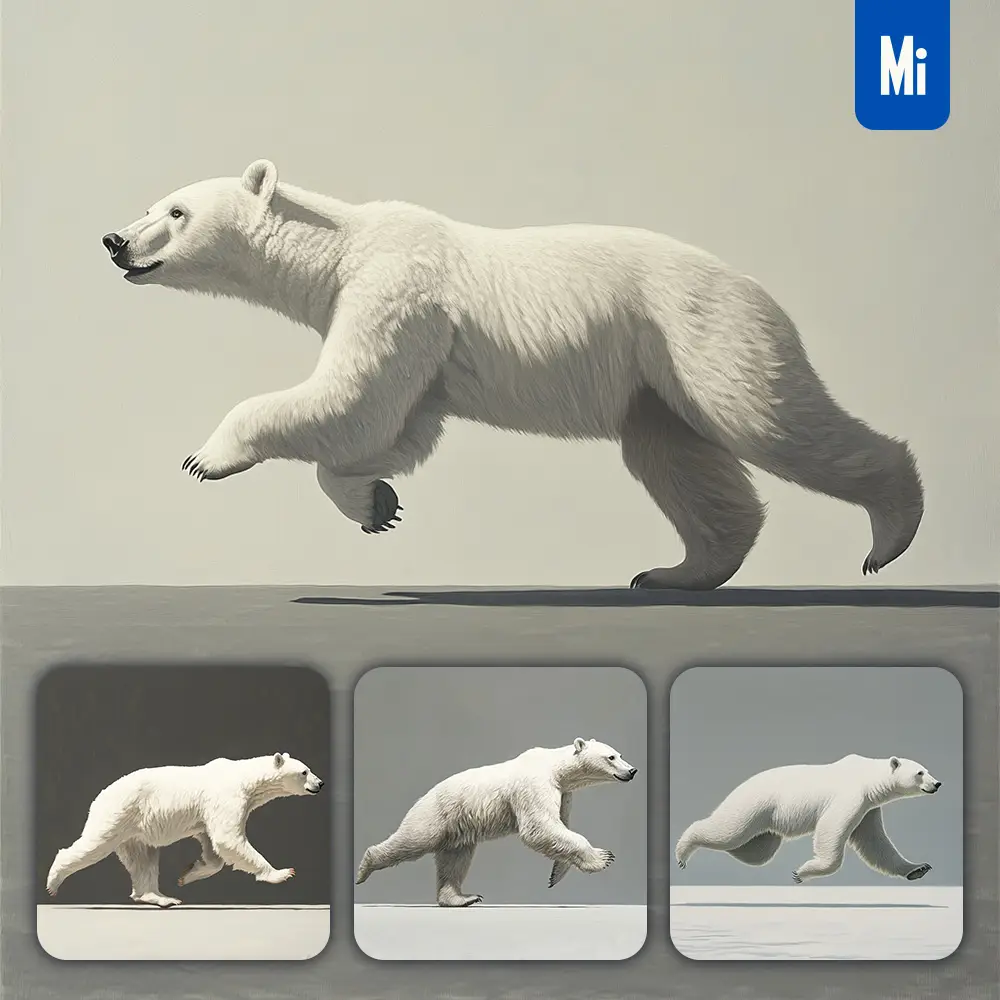 Midjourney Prompt White Polar Bear Side Running Sketch Detail Oil Painting Photography