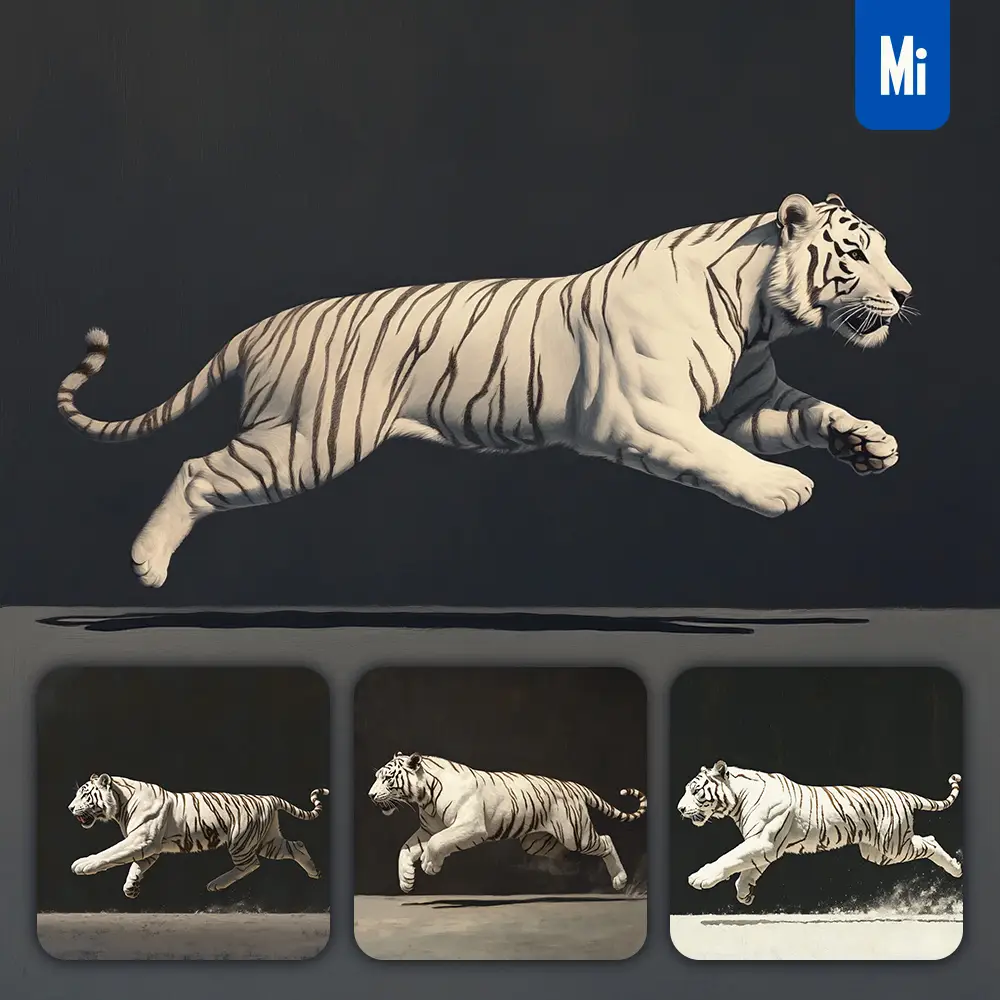 Midjourney Prompt White Tiger Jump Running Sketch Detail Oil Painting Photography