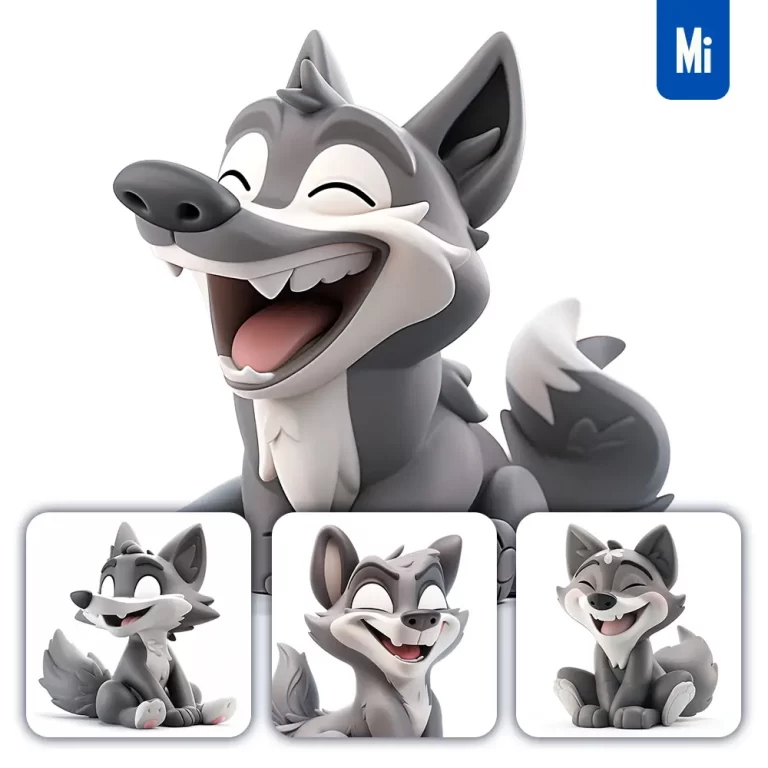 midjourney prompt wolf popmart blindbox 3D cute cartoon C4D smile toy