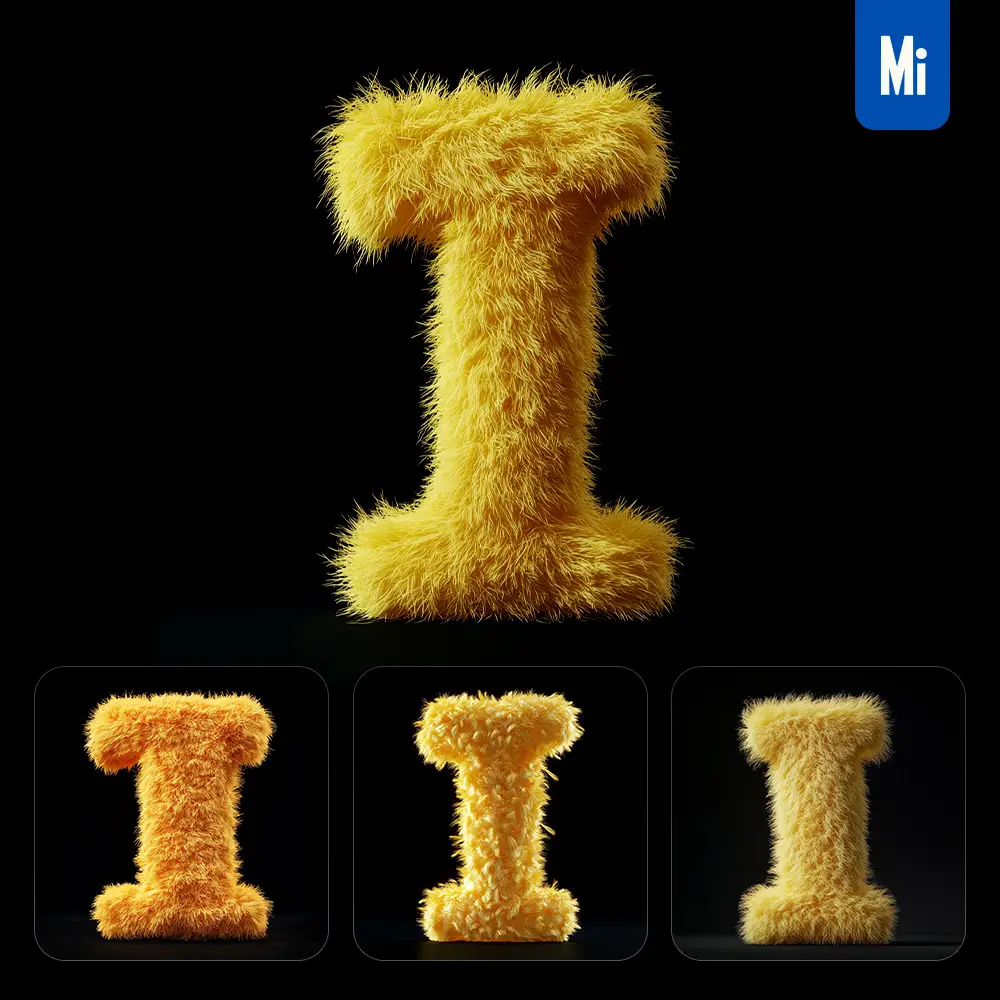 midjourney prompt yellow I letter plush fluffy cute 3D toy
