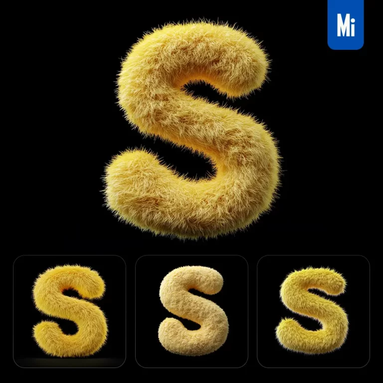midjourney prompt yellow S letter plush fluffy cute 3D toy