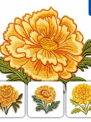 Midjourney Prompt Yellow Marigold Flower Flat Embroidery Fabric Gradient