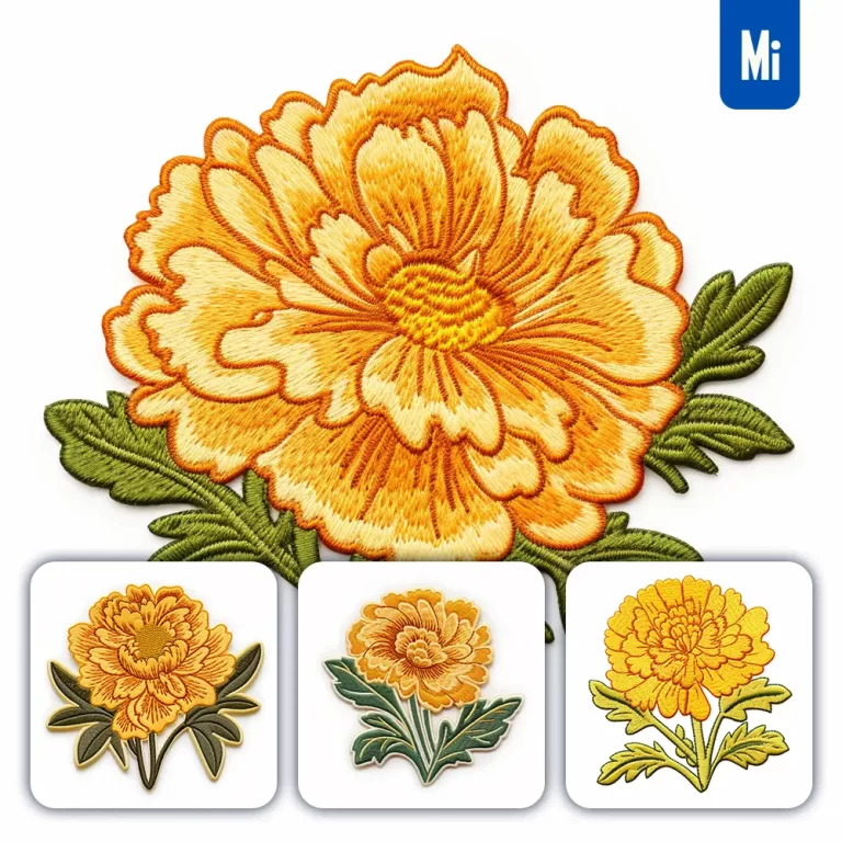 midjourney prompt yellow marigold flower flat embroidery fabric gradient