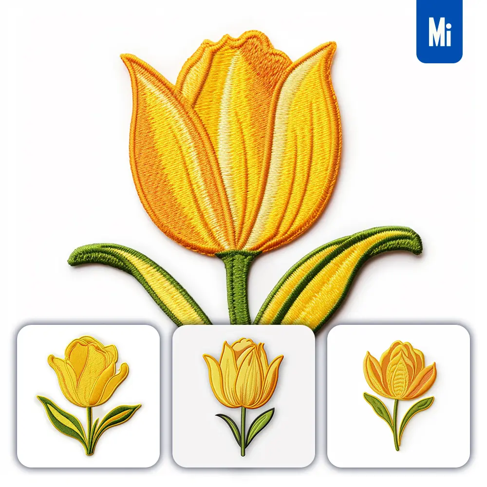 midjourney prompt yellow tulip flower flat embroidery fabric gradient
