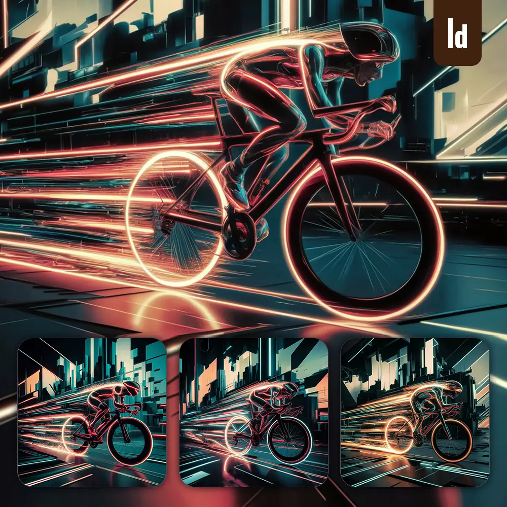 ideogram prompt bike digital artwork cyclist racing race lighting neon outlines illustration