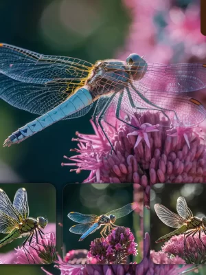 Ideogram Prompt Dragonfly Wings Pink Sedum Flower Macro Close Up Photography