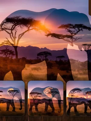 Ideogram Prompt Elephant Exposure African Body Landscape Grassland Sunrise Silhouette Photography