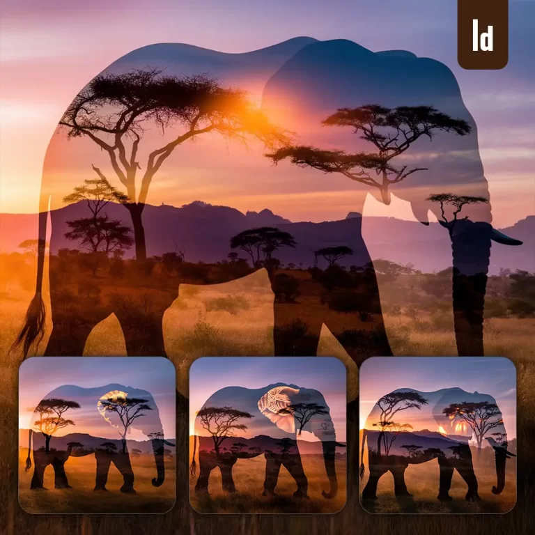 ideogram prompt elephant exposure African body landscape grassland sunrise silhouette photography