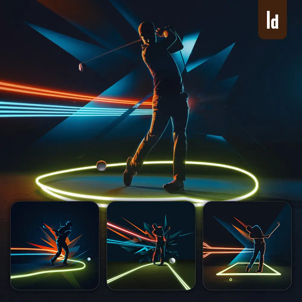 ideogram prompt golfer golf hit ball neon light lines silhouette club art digital illustration