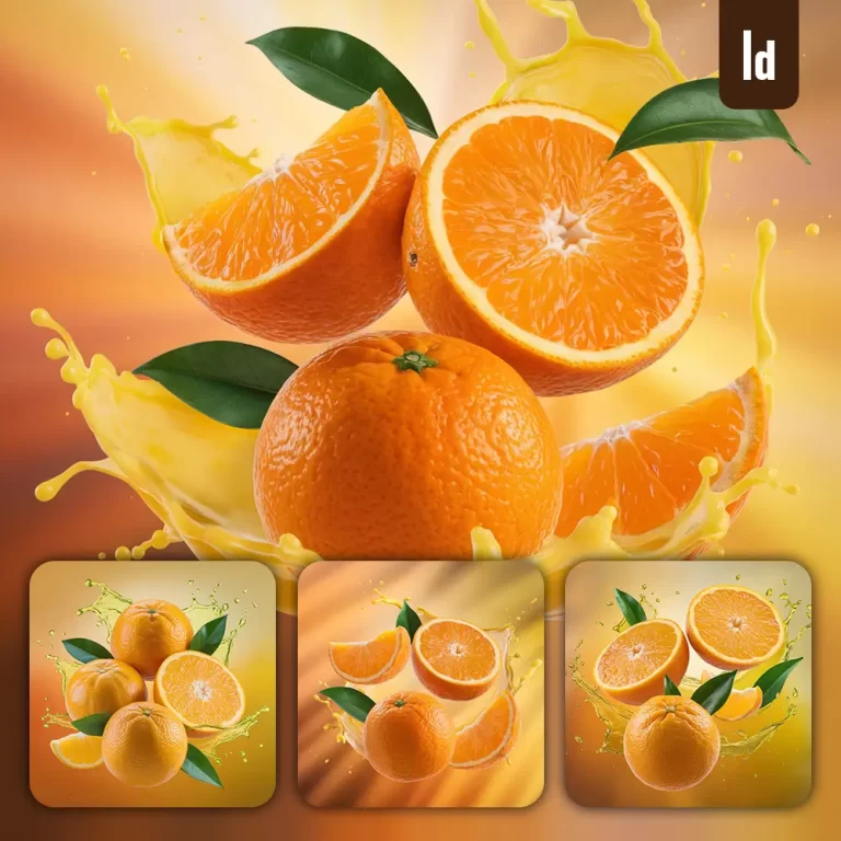 ideogram prompt orange splash juice fresh leaves advertising photography