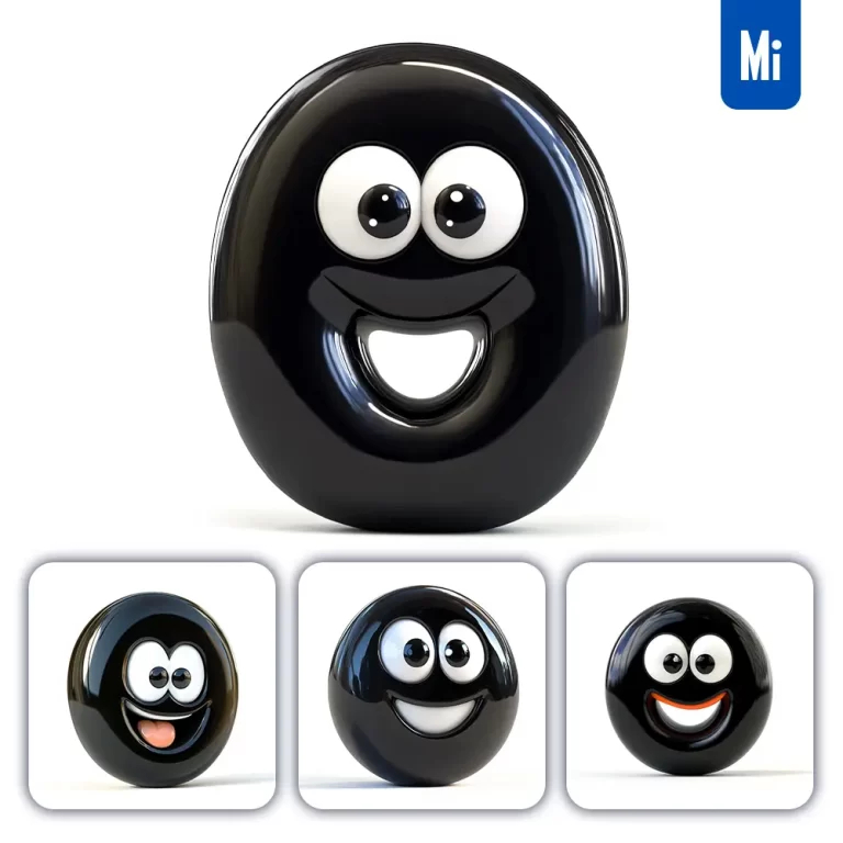 midjourney prompt 0 black number cute cartoon 3D smile eyes icon