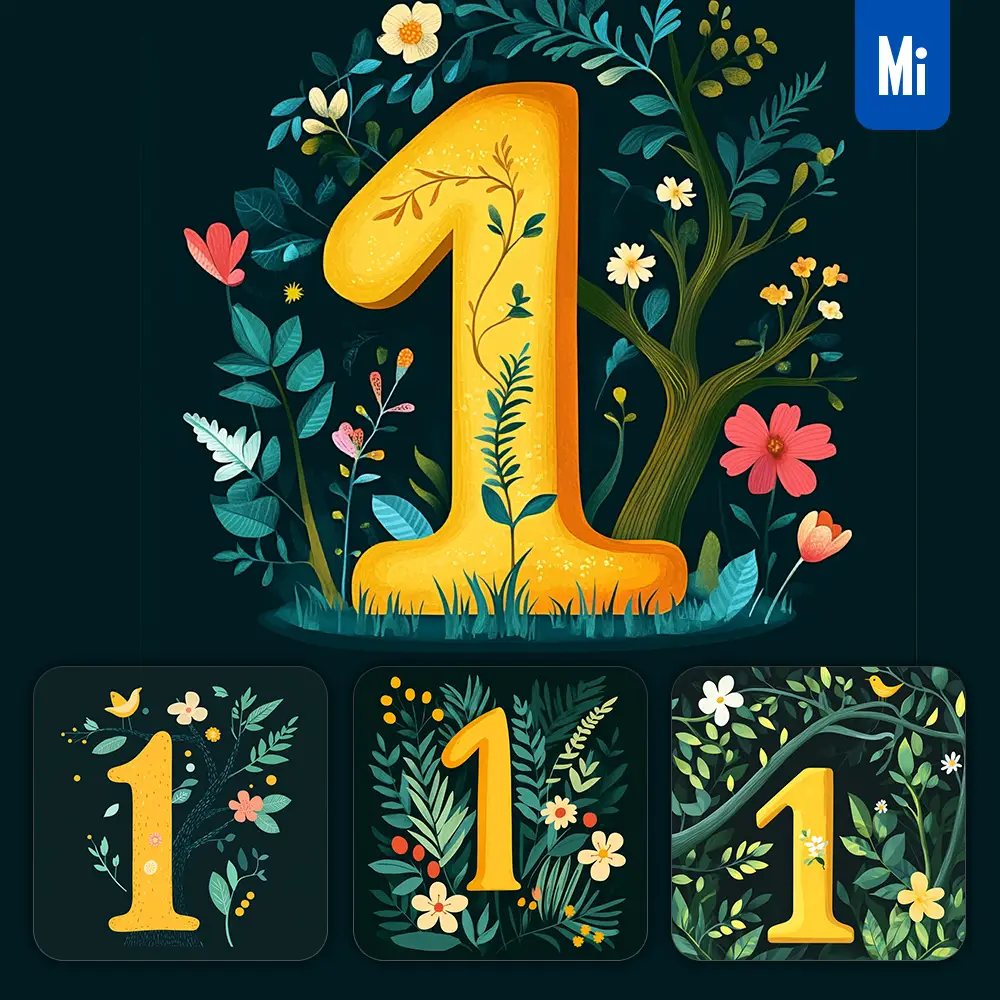Midjourney Prompt 1 Number Text Yellow Leaf Leaves Tree Branches Illustration Vector Drawing
