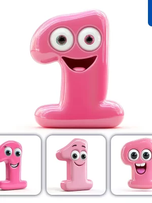 Midjourney Prompt 1 Pink Number Cute Cartoon 3d Smile Eyes Icon