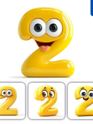 Midjourney Prompt 2 Yellow Number Cute Cartoon 3d Smile Eyes Icon