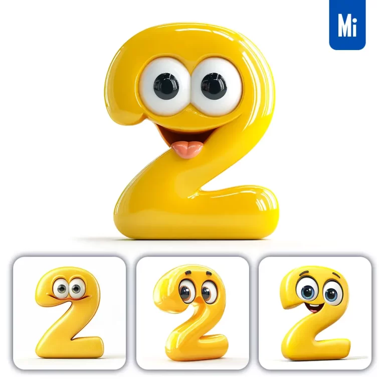 midjourney prompt 2 yellow number cute cartoon 3D smile eyes icon