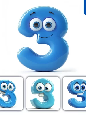 Midjourney Prompt 3 Blue Number Cute Cartoon 3d Smile Eyes Icon