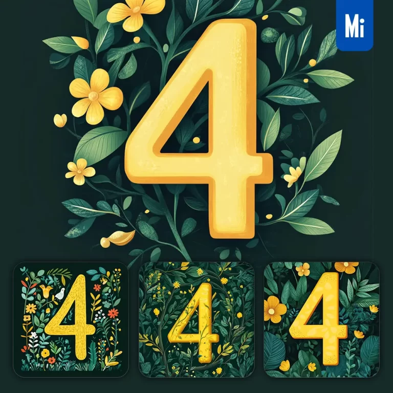 midjourney prompt 4 Number text yellow leaf leaves tree branches illustration vector drawing