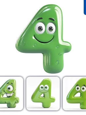 Midjourney Prompt 4 Green Number Cute Cartoon 3d Smile Eyes Icon