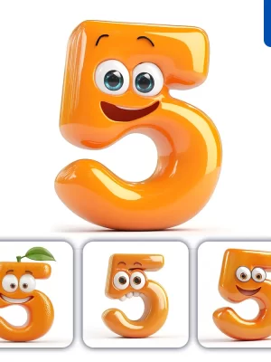 Midjourney Prompt 5 Orange Number Cute Cartoon 3d Smile Eyes Icon