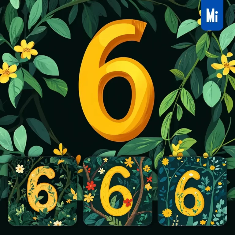 midjourney prompt 6 Number text yellow leaf leaves tree branches illustration vector drawing