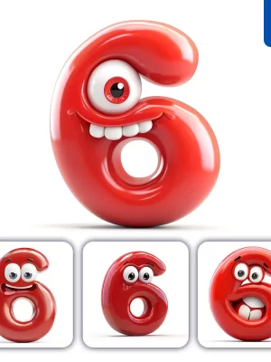 Midjourney Prompt 6 Red Number Cute Cartoon 3d Smile Eyes Icon