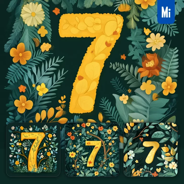 midjourney prompt 7 Number text yellow leaf leaves tree branches illustration vector drawing