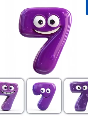 Midjourney Prompt 7 Purple Number Cute Cartoon 3d Smile Eyes Icon