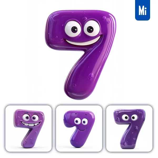 Midjourney Prompt 7 Purple Number Cute Cartoon 3d Smile Eyes Icon