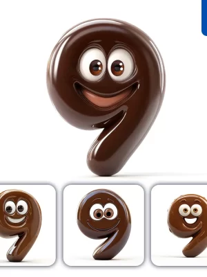 Midjourney Prompt 9 Brown Number Cute Cartoon 3d Smile Eyes Icon