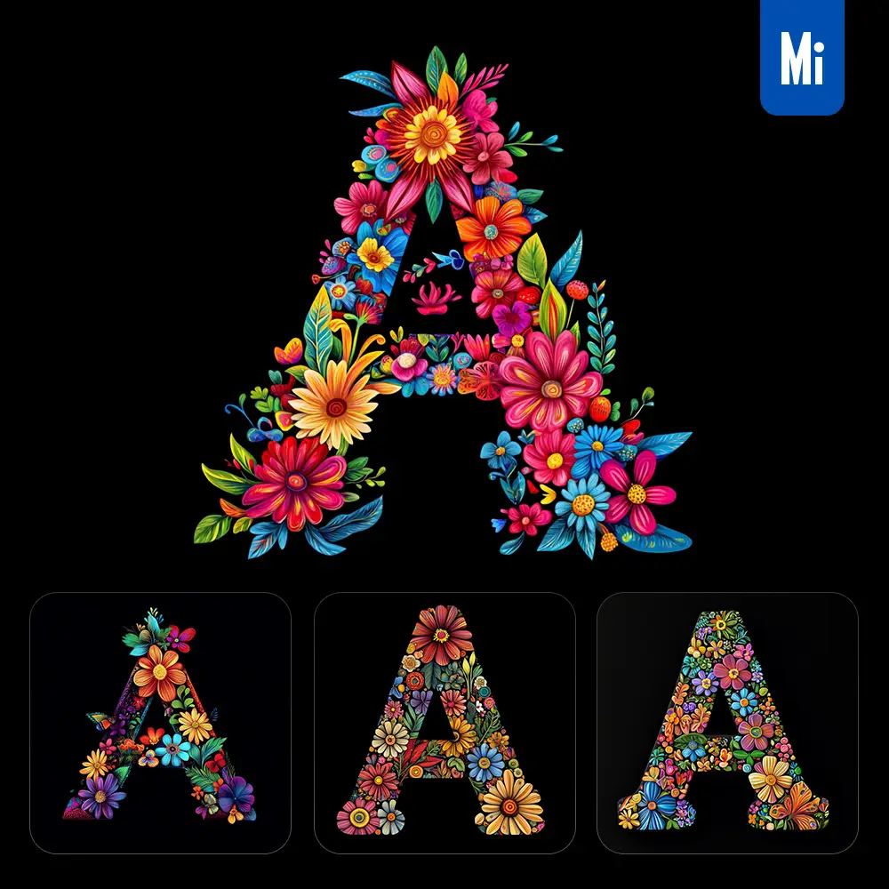 midjourney prompt A letter test flower colorful illustration logo