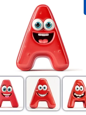 Midjourney Prompt A Red Capital Letter Cute Cartoon 3d Smile Eyes Icon