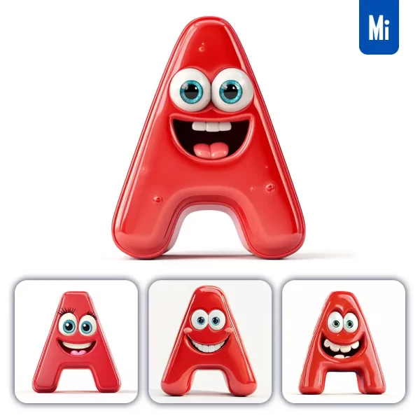 Midjourney Prompt A Red Capital Letter Cute Cartoon 3d Smile Eyes Icon