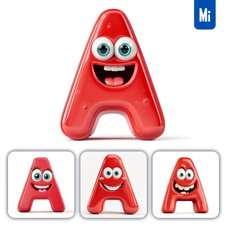 midjourney prompt A red capital letter cute cartoon 3D smile eyes icon