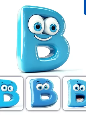 Midjourney Prompt B Blue Capital Letter Cute Cartoon 3d Smile Eyes Icon