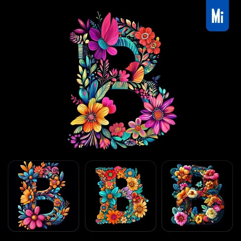midjourney prompt B letter test flower colorful illustration logo