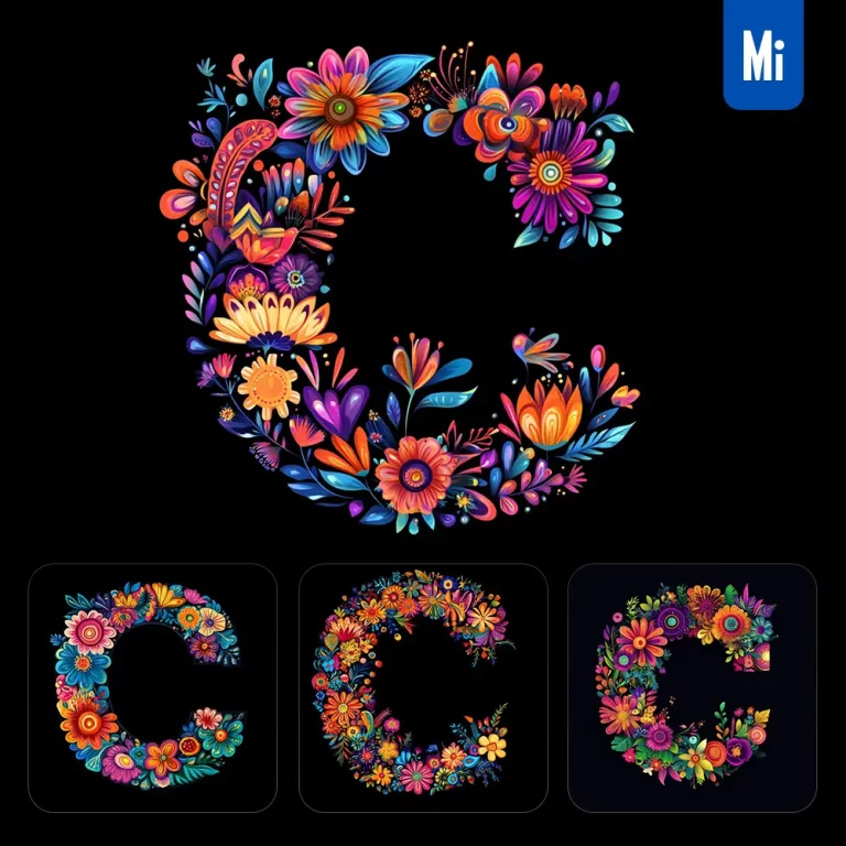 midjourney prompt C letter test flower colorful illustration logo