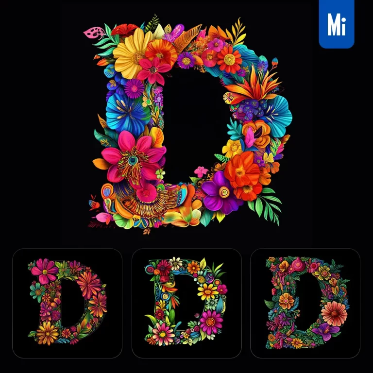midjourney prompt D letter test flower colorful illustration logo