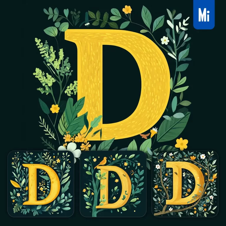 midjourney prompt D letter text yellow leaf leaves tree branches illustration vector drawing