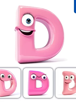 Midjourney Prompt D Pink Capital Letter Cute Cartoon 3d Smile Eyes Icon