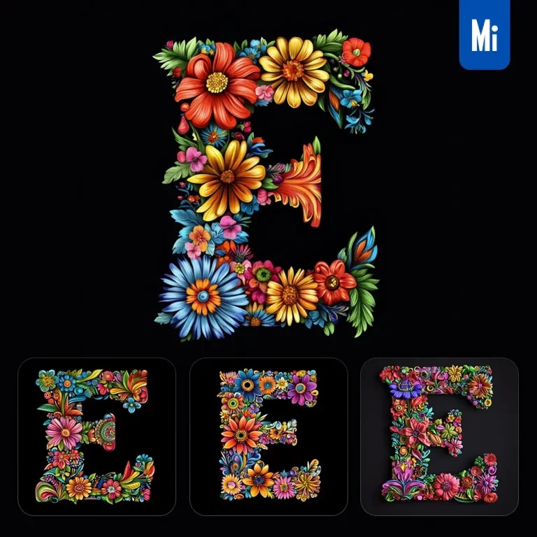 midjourney prompt E letter test flower colorful illustration logo