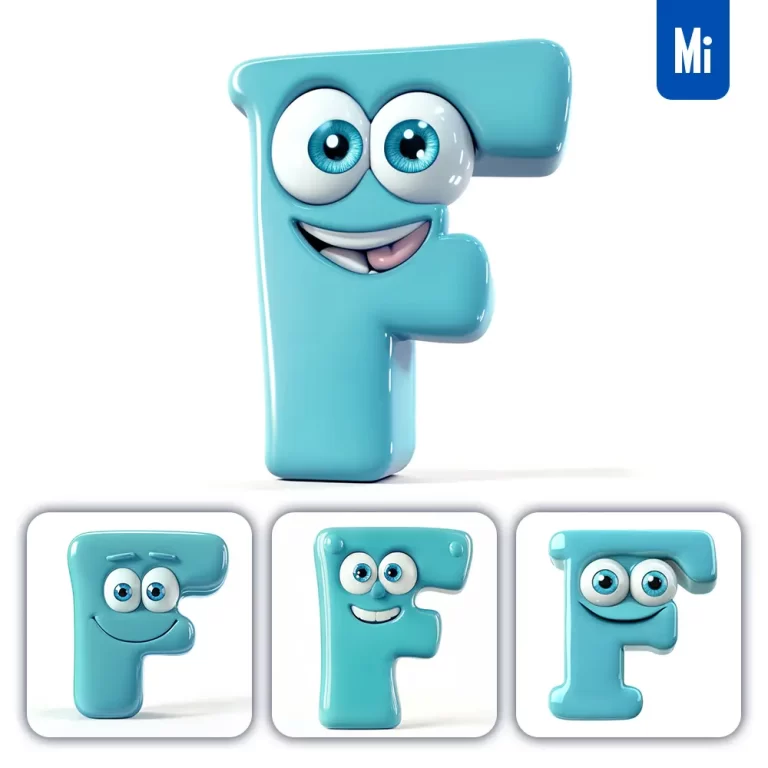 midjourney prompt F blue capital letter cute cartoon 3D smile eyes icon
