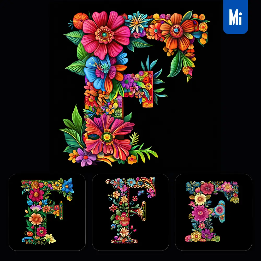 Midjourney Prompt F Letter Test Flower Colorful Illustration Logo
