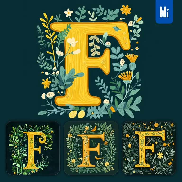 midjourney prompt F letter text yellow leaf leaves tree branches illustration vector drawing